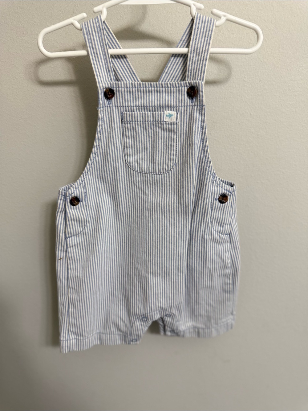 Carter’s Child of Mine 24M Blue White Striped Seersucker Short Overalls